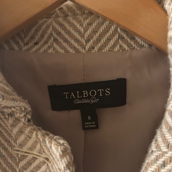 Talbots Beige Herringbone Blazer Wool Blend Classic - Picture 2 of 7